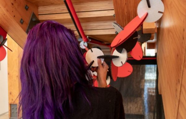The artist building her sculpture