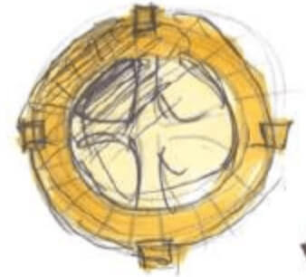 A hand drawn sketch of a Doblon disk
