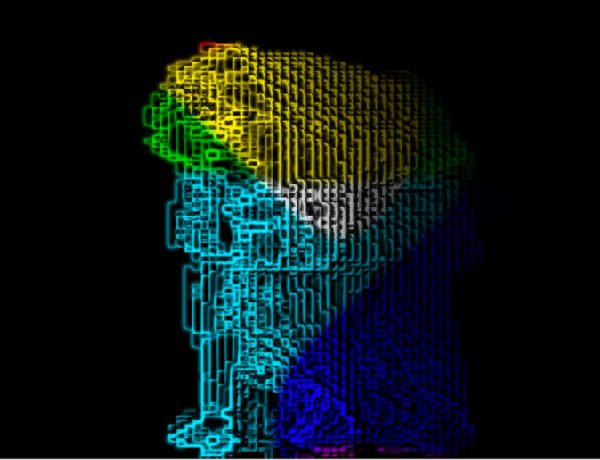 An abstract digital image with bright colours against a black background